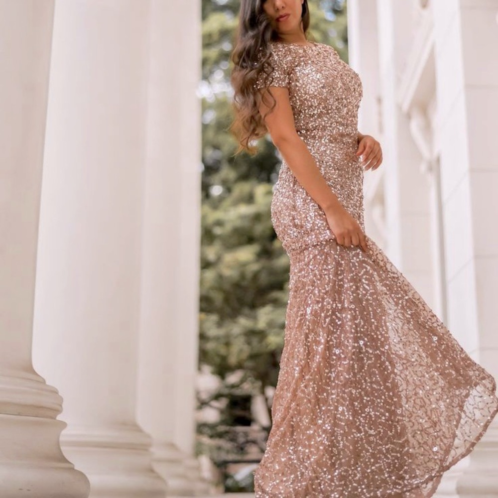 Adrianna Papell Gold Scoop Back Sequine Dress, 2P